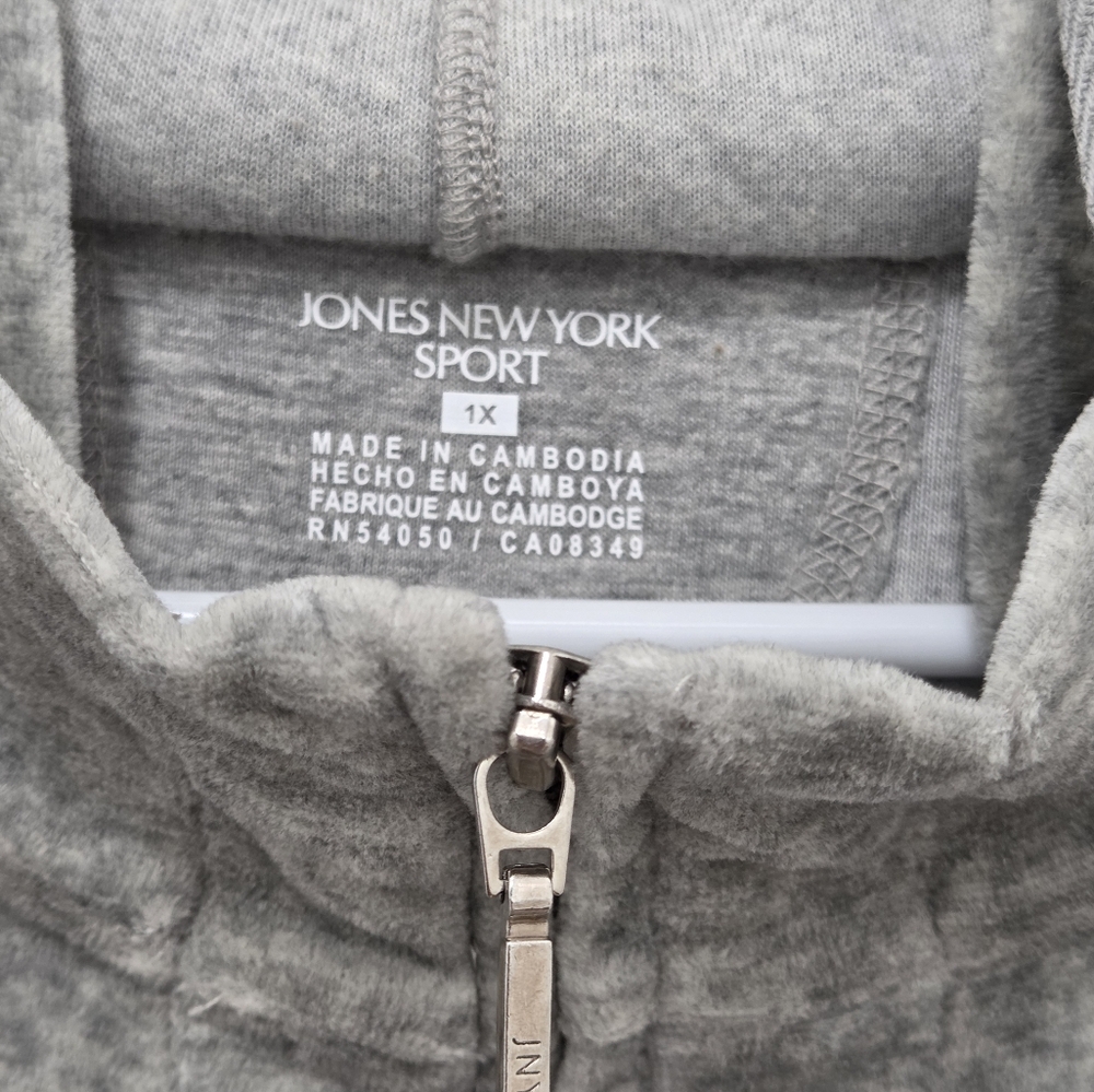 Jones New York Sport Velour Hoodie Gray Zip Front SZ 1X - Picture 8 of 15